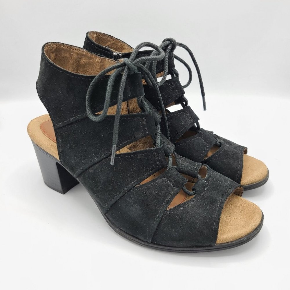 Rockport Cobb Hill Heels Black Suede Leather 7 Wide